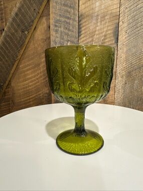 Vintage FTD 1975 Green Glass Oak Leaf Vase 6.5" Tall 4" Wide
